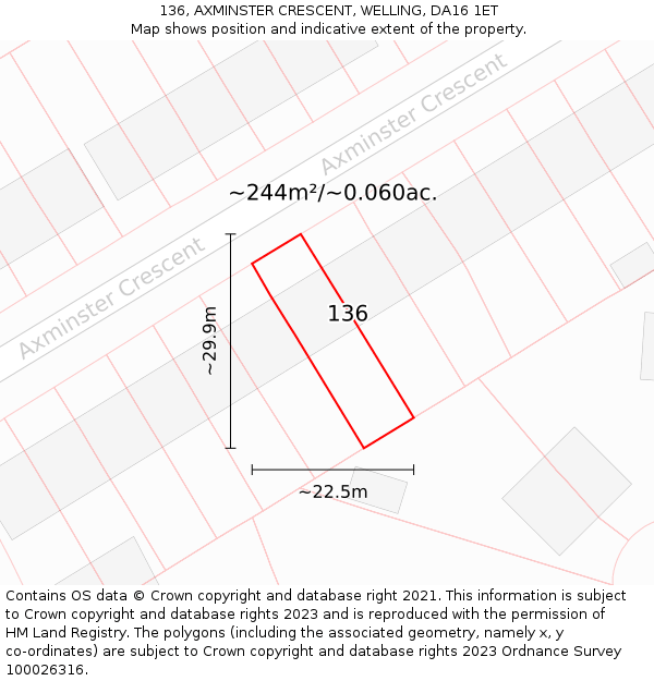 136, AXMINSTER CRESCENT, WELLING, DA16 1ET: Plot and title map