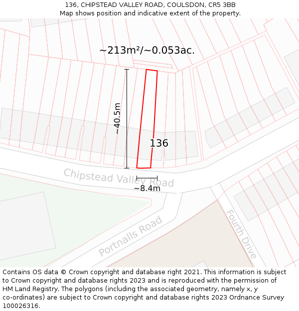136, CHIPSTEAD VALLEY ROAD, COULSDON, CR5 3BB: Plot and title map