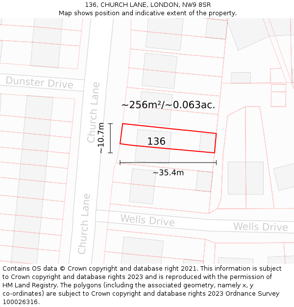 136, CHURCH LANE, LONDON, NW9 8SR: Plot and title map