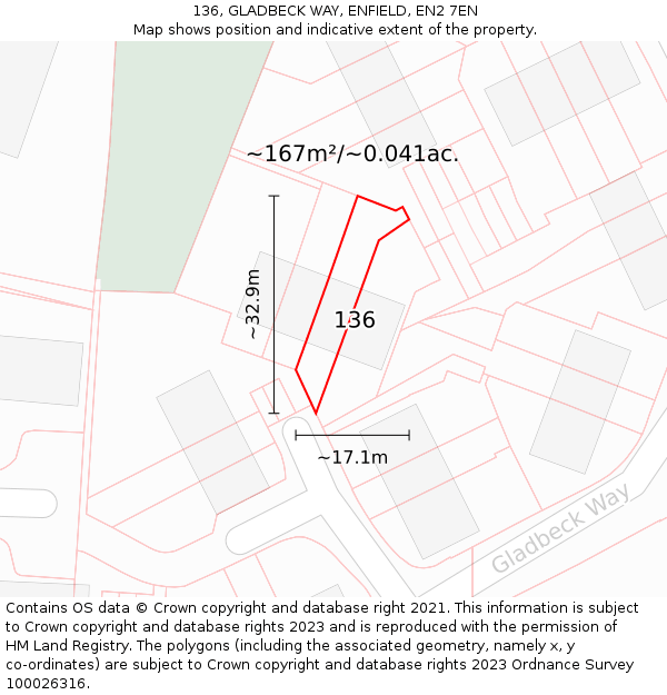 136, GLADBECK WAY, ENFIELD, EN2 7EN: Plot and title map