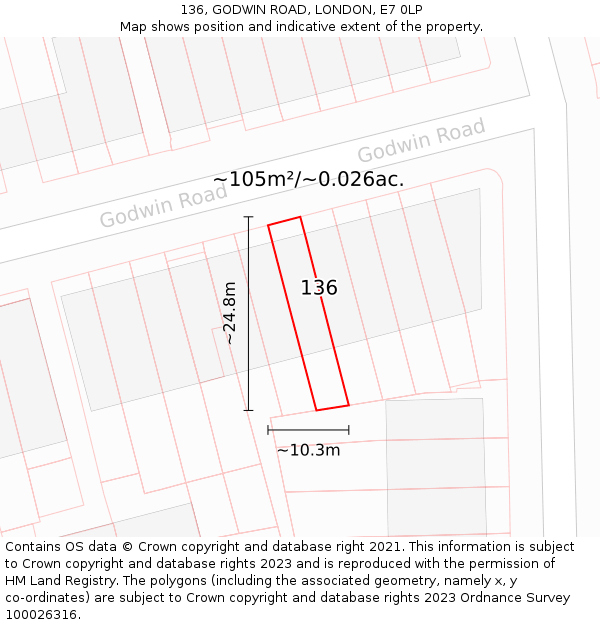 136, GODWIN ROAD, LONDON, E7 0LP: Plot and title map