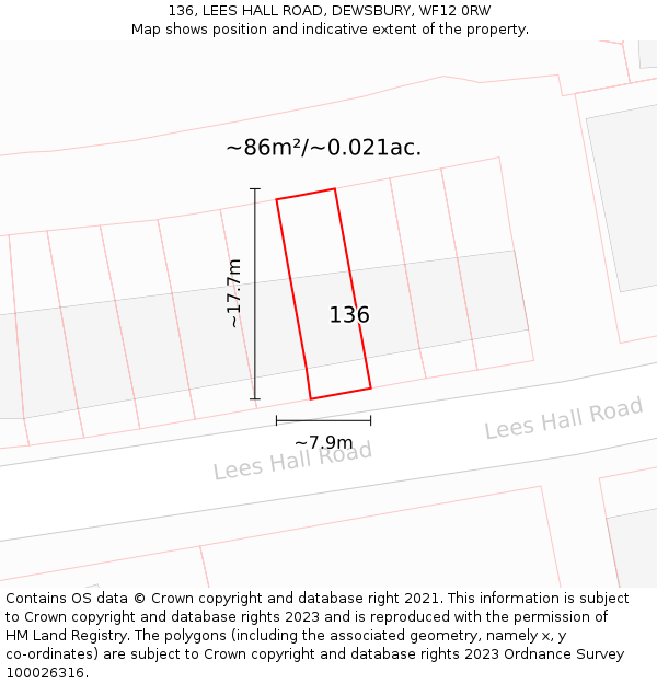 136, LEES HALL ROAD, DEWSBURY, WF12 0RW: Plot and title map