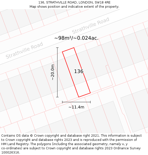 136, STRATHVILLE ROAD, LONDON, SW18 4RE: Plot and title map