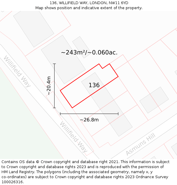 136, WILLIFIELD WAY, LONDON, NW11 6YD: Plot and title map