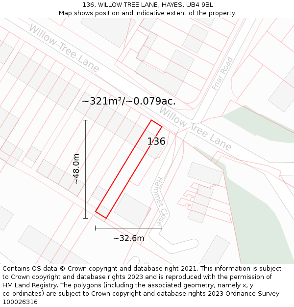 136, WILLOW TREE LANE, HAYES, UB4 9BL: Plot and title map