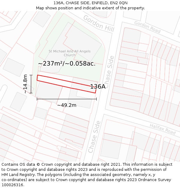 136A, CHASE SIDE, ENFIELD, EN2 0QN: Plot and title map