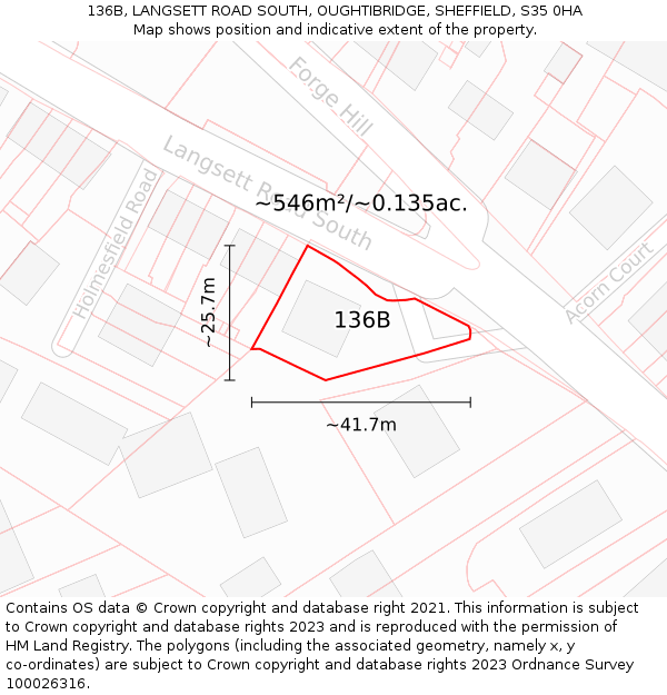 136B, LANGSETT ROAD SOUTH, OUGHTIBRIDGE, SHEFFIELD, S35 0HA: Plot and title map