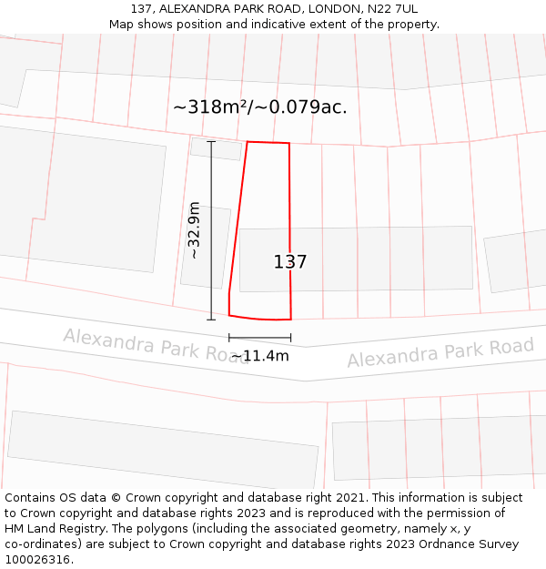 137, ALEXANDRA PARK ROAD, LONDON, N22 7UL: Plot and title map