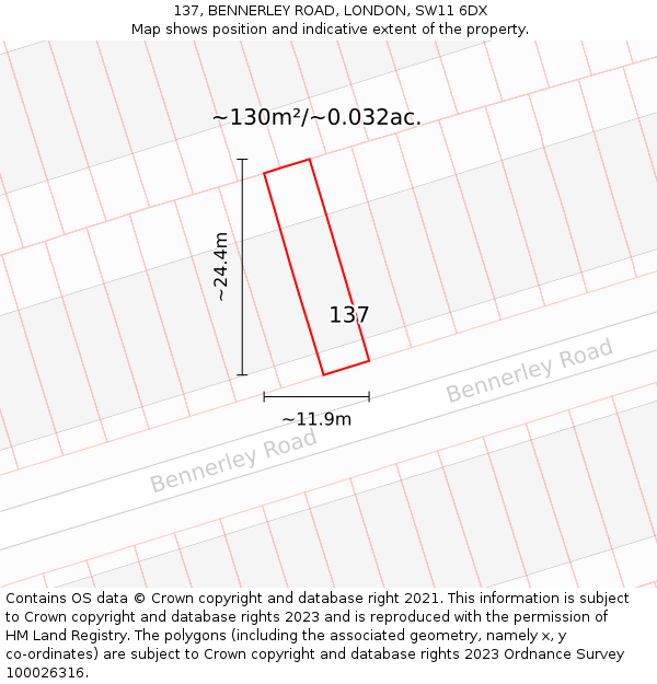 137, BENNERLEY ROAD, LONDON, SW11 6DX: Plot and title map