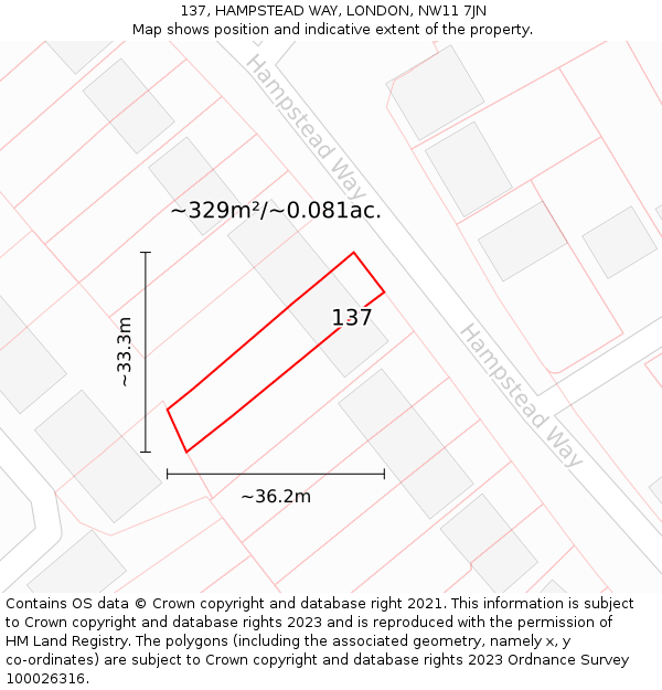 137, HAMPSTEAD WAY, LONDON, NW11 7JN: Plot and title map