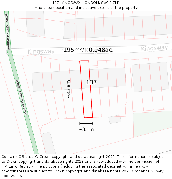 137, KINGSWAY, LONDON, SW14 7HN: Plot and title map