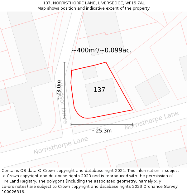 137, NORRISTHORPE LANE, LIVERSEDGE, WF15 7AL: Plot and title map