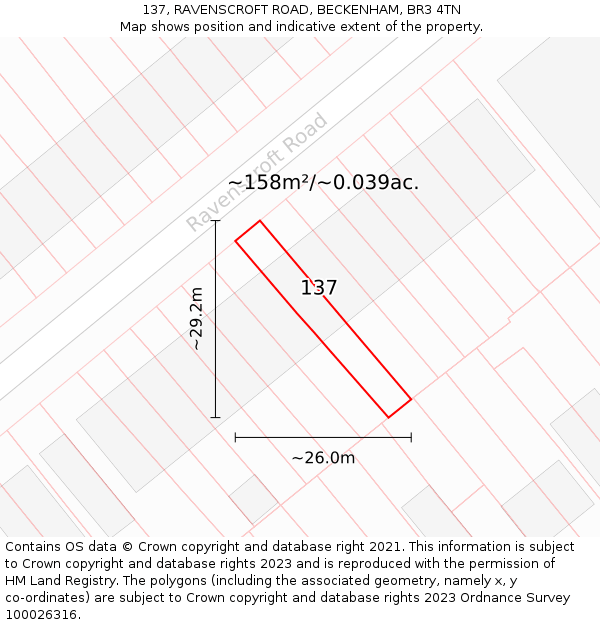 137, RAVENSCROFT ROAD, BECKENHAM, BR3 4TN: Plot and title map