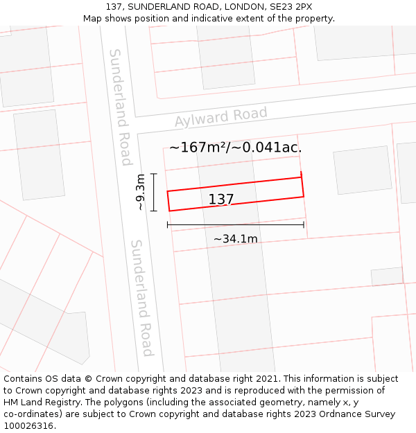 137, SUNDERLAND ROAD, LONDON, SE23 2PX: Plot and title map