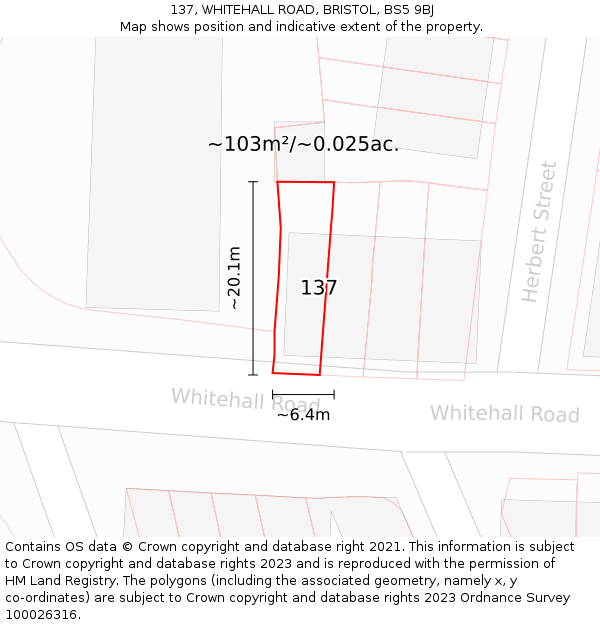 137, WHITEHALL ROAD, BRISTOL, BS5 9BJ: Plot and title map