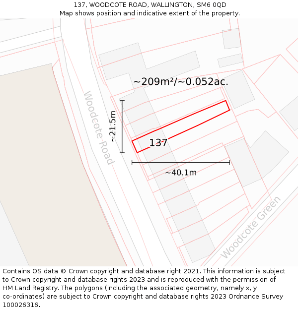137, WOODCOTE ROAD, WALLINGTON, SM6 0QD: Plot and title map