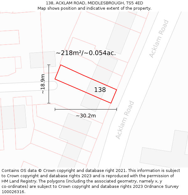138, ACKLAM ROAD, MIDDLESBROUGH, TS5 4ED: Plot and title map
