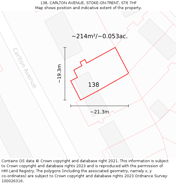 138, CARLTON AVENUE, STOKE-ON-TRENT, ST6 7HF: Plot and title map