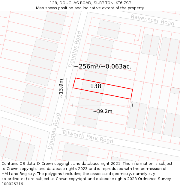 138, DOUGLAS ROAD, SURBITON, KT6 7SB: Plot and title map