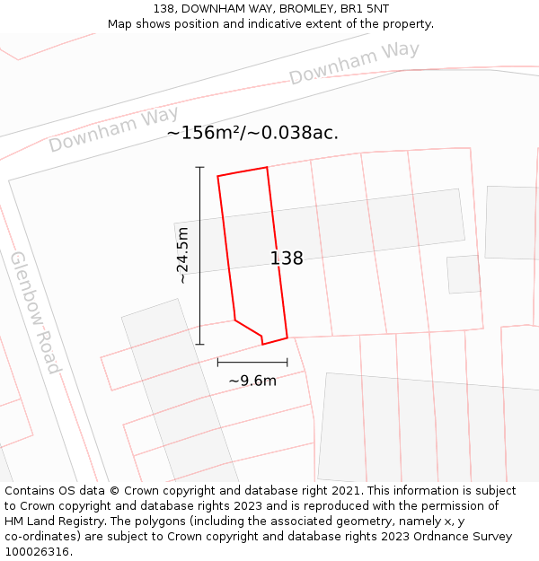 138, DOWNHAM WAY, BROMLEY, BR1 5NT: Plot and title map