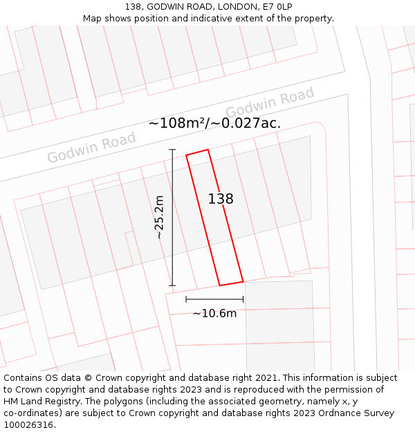 138, GODWIN ROAD, LONDON, E7 0LP: Plot and title map