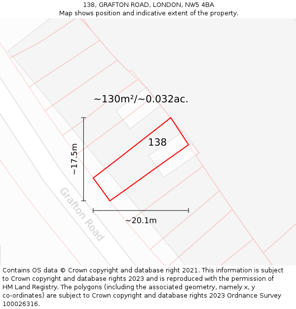 138, GRAFTON ROAD, LONDON, NW5 4BA: Plot and title map