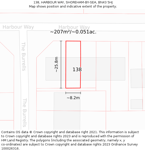 138, HARBOUR WAY, SHOREHAM-BY-SEA, BN43 5HJ: Plot and title map