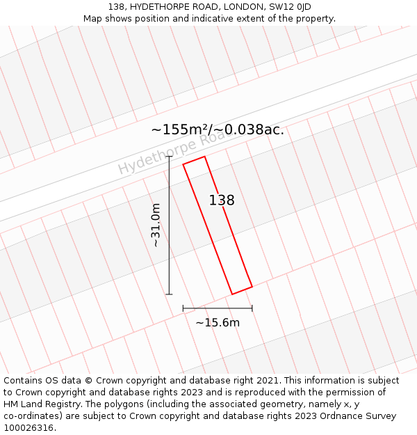 138, HYDETHORPE ROAD, LONDON, SW12 0JD: Plot and title map