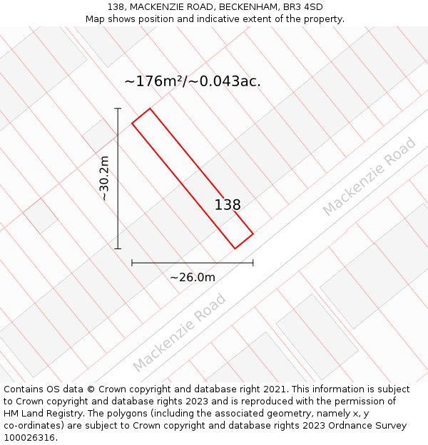 138, MACKENZIE ROAD, BECKENHAM, BR3 4SD: Plot and title map