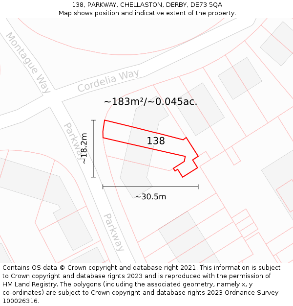 138, PARKWAY, CHELLASTON, DERBY, DE73 5QA: Plot and title map