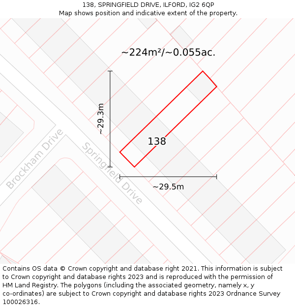 138, SPRINGFIELD DRIVE, ILFORD, IG2 6QP: Plot and title map