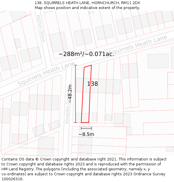 138, SQUIRRELS HEATH LANE, HORNCHURCH, RM11 2DX: Plot and title map