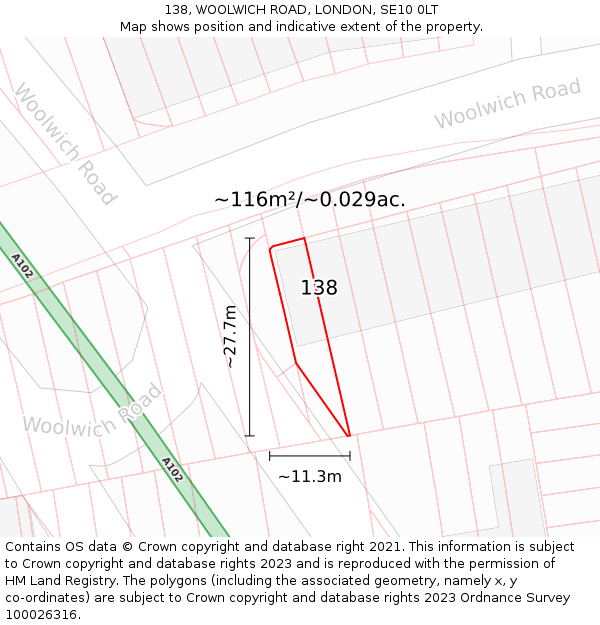 138, WOOLWICH ROAD, LONDON, SE10 0LT: Plot and title map
