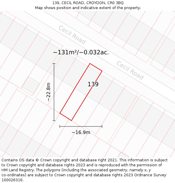 139, CECIL ROAD, CROYDON, CR0 3BQ: Plot and title map