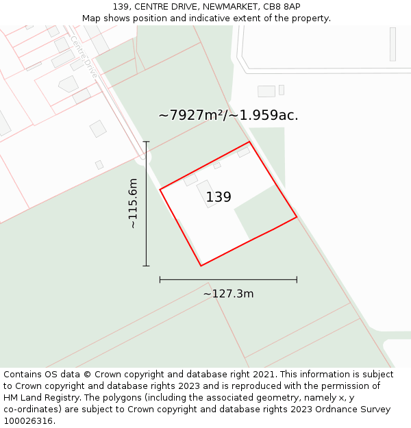 139, CENTRE DRIVE, NEWMARKET, CB8 8AP: Plot and title map