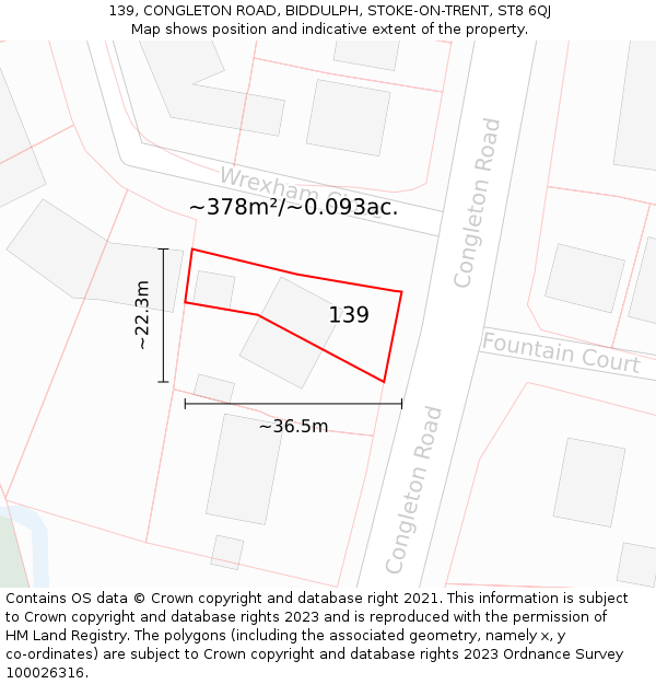 139, CONGLETON ROAD, BIDDULPH, STOKE-ON-TRENT, ST8 6QJ: Plot and title map