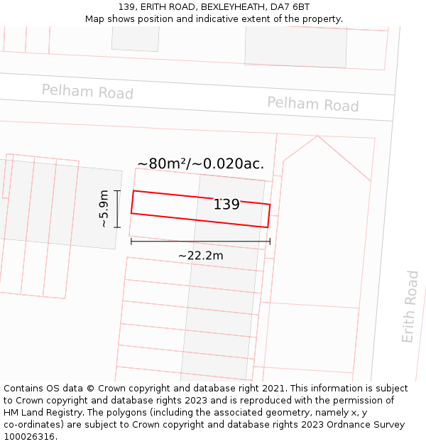 139, ERITH ROAD, BEXLEYHEATH, DA7 6BT: Plot and title map