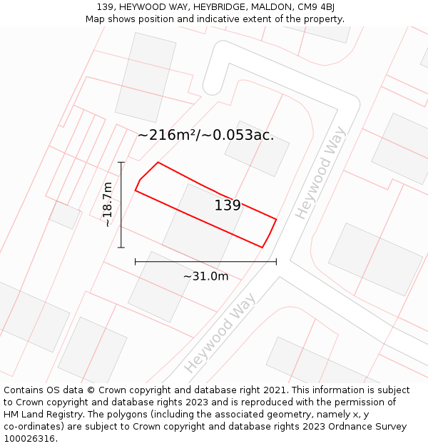 139, HEYWOOD WAY, HEYBRIDGE, MALDON, CM9 4BJ: Plot and title map