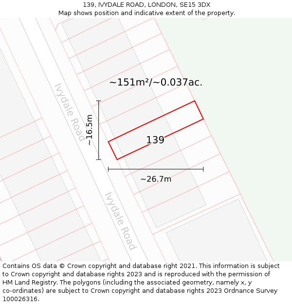 139, IVYDALE ROAD, LONDON, SE15 3DX: Plot and title map