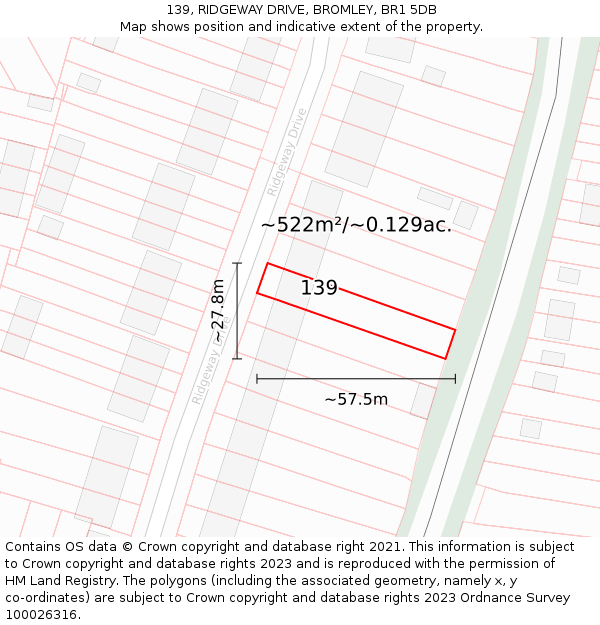 139, RIDGEWAY DRIVE, BROMLEY, BR1 5DB: Plot and title map