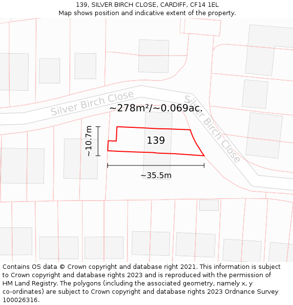 139, SILVER BIRCH CLOSE, CARDIFF, CF14 1EL: Plot and title map