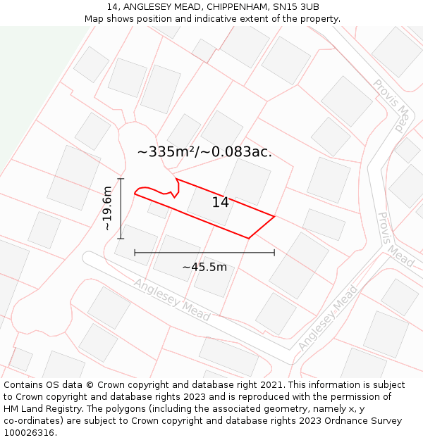 14, ANGLESEY MEAD, CHIPPENHAM, SN15 3UB: Plot and title map