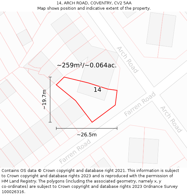 14, ARCH ROAD, COVENTRY, CV2 5AA: Plot and title map