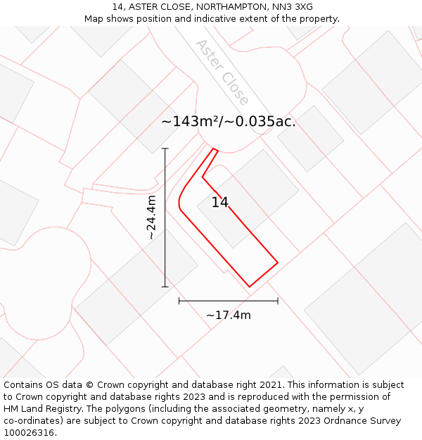 14, ASTER CLOSE, NORTHAMPTON, NN3 3XG: Plot and title map