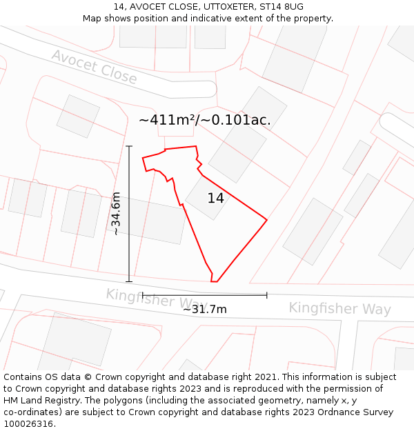 14, AVOCET CLOSE, UTTOXETER, ST14 8UG: Plot and title map