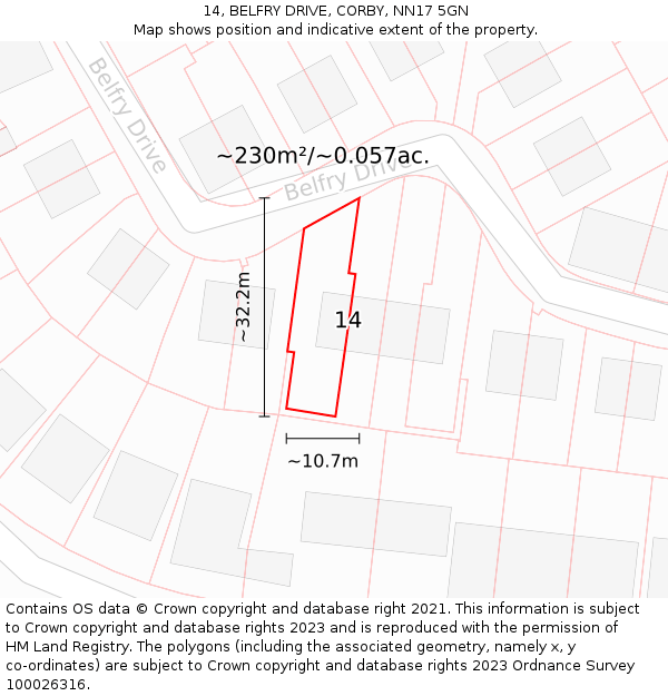 14, BELFRY DRIVE, CORBY, NN17 5GN: Plot and title map