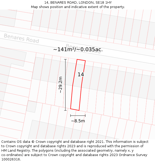 14, BENARES ROAD, LONDON, SE18 1HY: Plot and title map