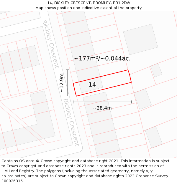 14, BICKLEY CRESCENT, BROMLEY, BR1 2DW: Plot and title map