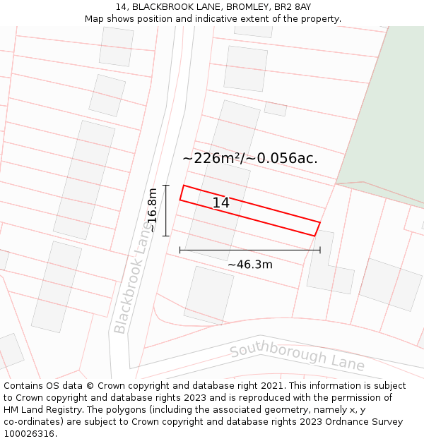 14, BLACKBROOK LANE, BROMLEY, BR2 8AY: Plot and title map
