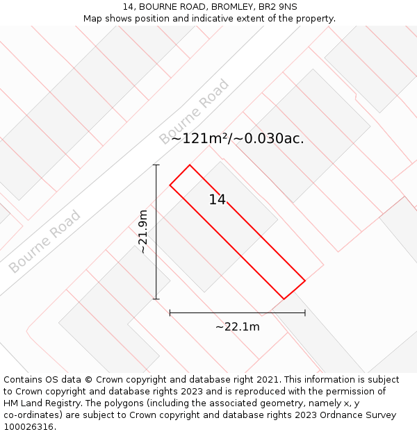 14, BOURNE ROAD, BROMLEY, BR2 9NS: Plot and title map